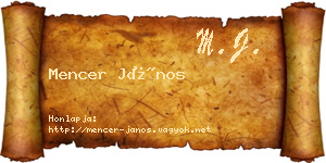 Mencer János névjegykártya